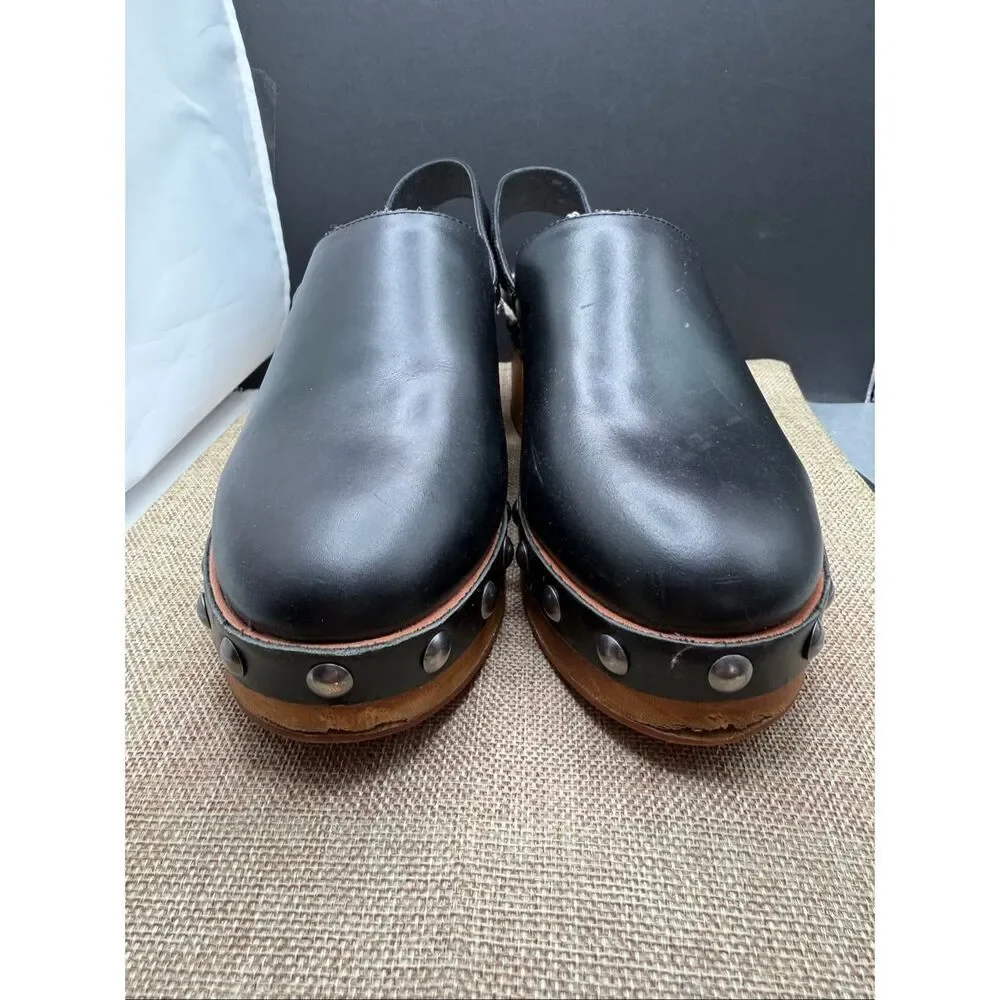 Kelsi Dagger Black Leather Clogs with Brown Sole - Picture 5 of 11